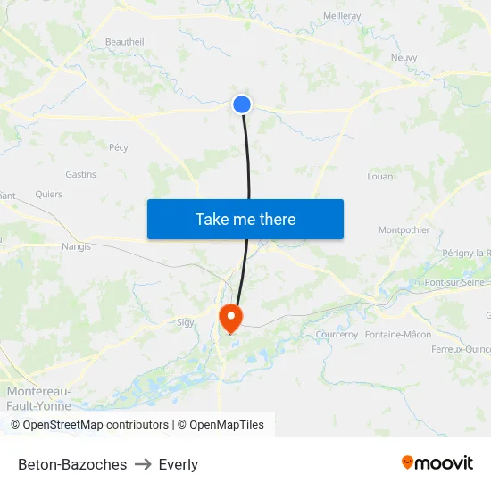 Beton-Bazoches to Everly map