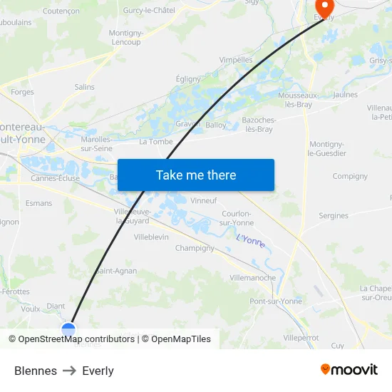 Blennes to Everly map