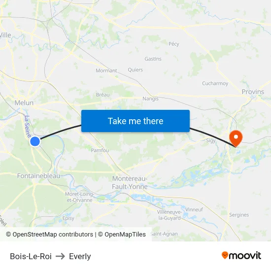 Bois-Le-Roi to Everly map