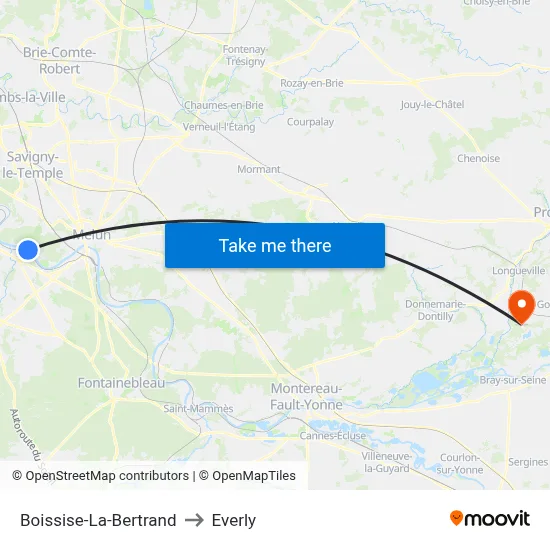 Boissise-La-Bertrand to Everly map