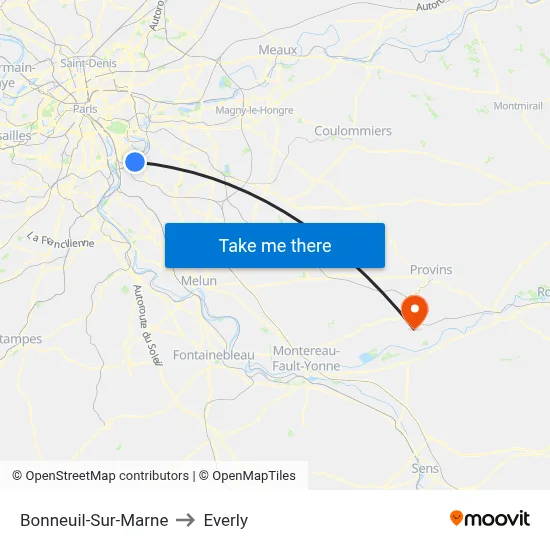 Bonneuil-Sur-Marne to Everly map