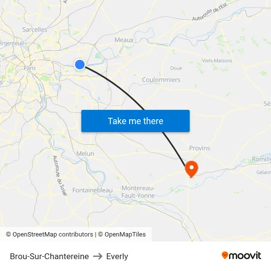 Brou-Sur-Chantereine to Everly map