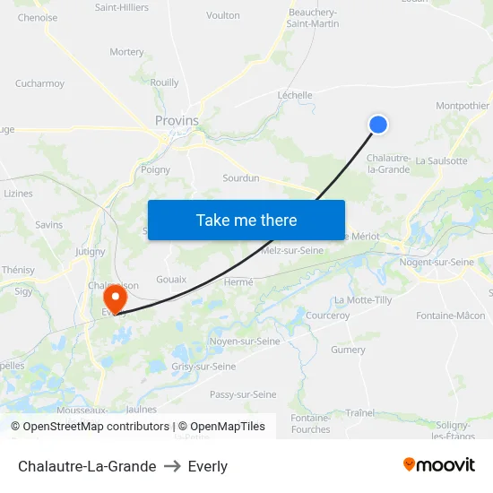 Chalautre-La-Grande to Everly map