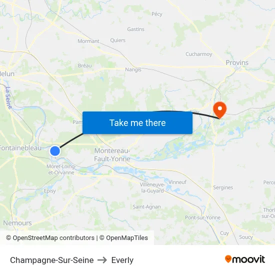 Champagne-Sur-Seine to Everly map