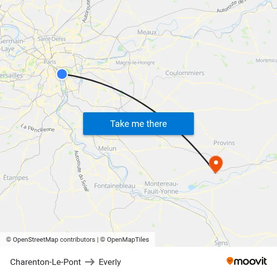 Charenton-Le-Pont to Everly map