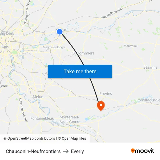 Chauconin-Neufmontiers to Everly map