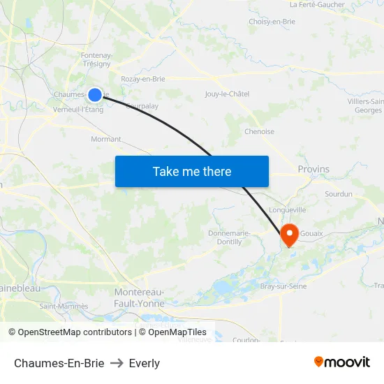 Chaumes-En-Brie to Everly map