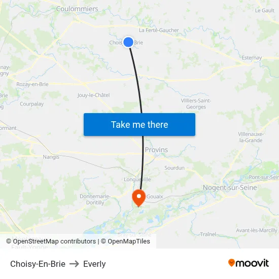 Choisy-En-Brie to Everly map