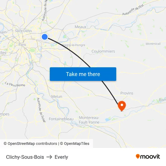 Clichy-Sous-Bois to Everly map