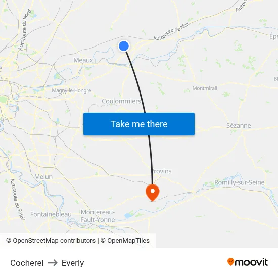 Cocherel to Everly map