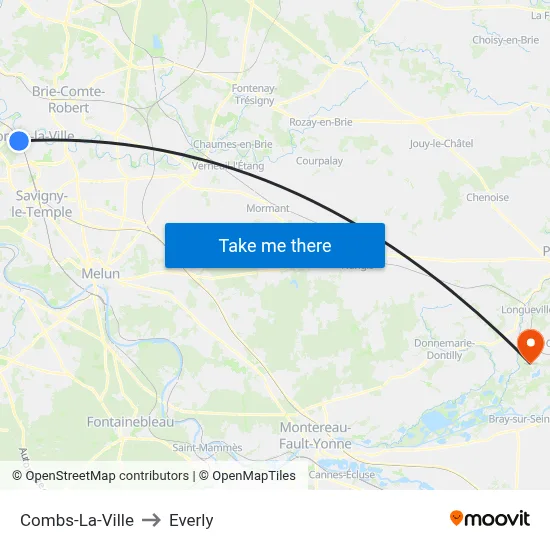 Combs-La-Ville to Everly map