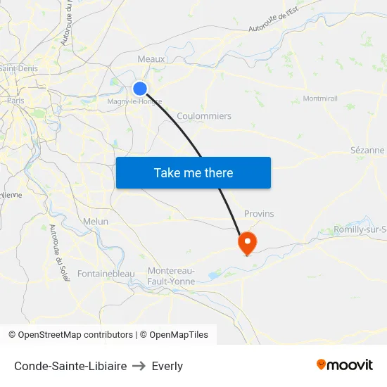 Conde-Sainte-Libiaire to Everly map