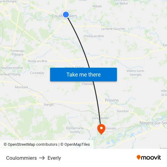 Coulommiers to Everly map