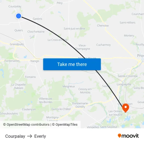 Courpalay to Everly map