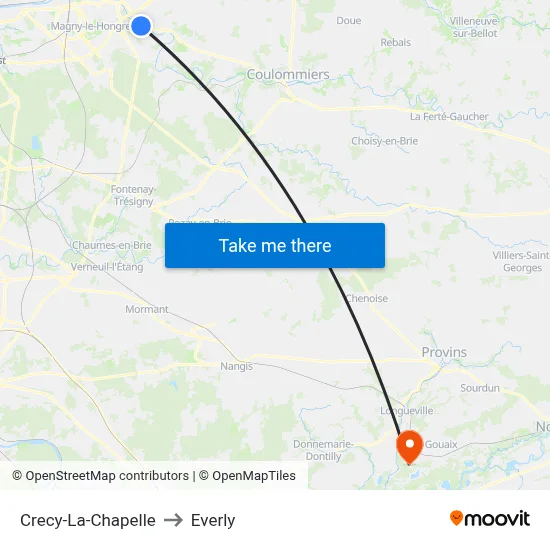 Crecy-La-Chapelle to Everly map