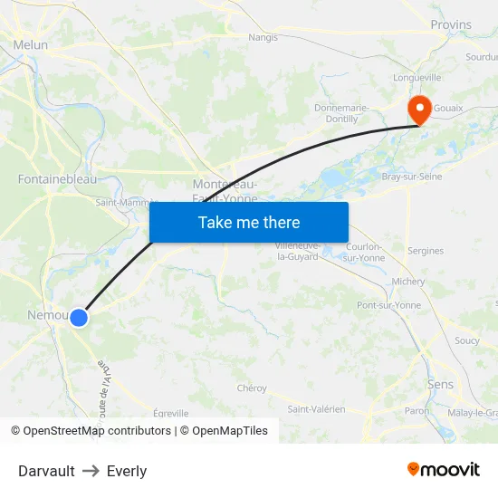 Darvault to Everly map