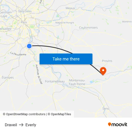 Draveil to Everly map