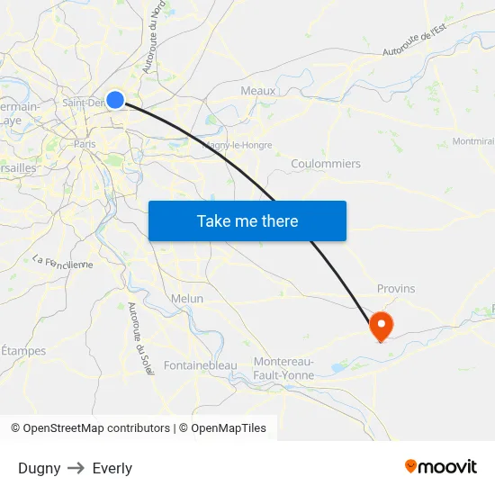 Dugny to Everly map