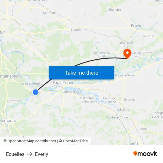 Ecuelles to Everly map
