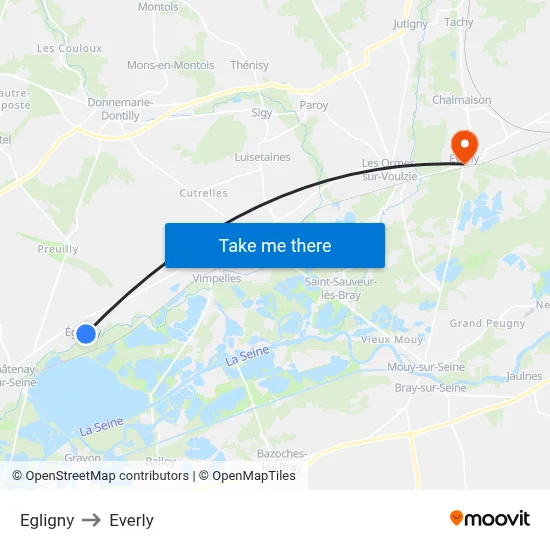 Egligny to Everly map