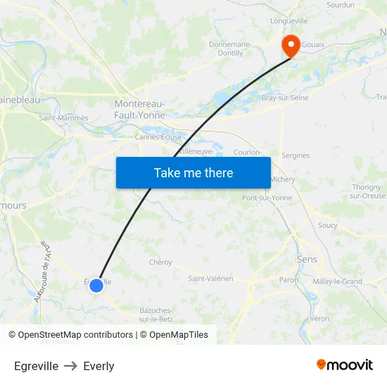 Egreville to Everly map
