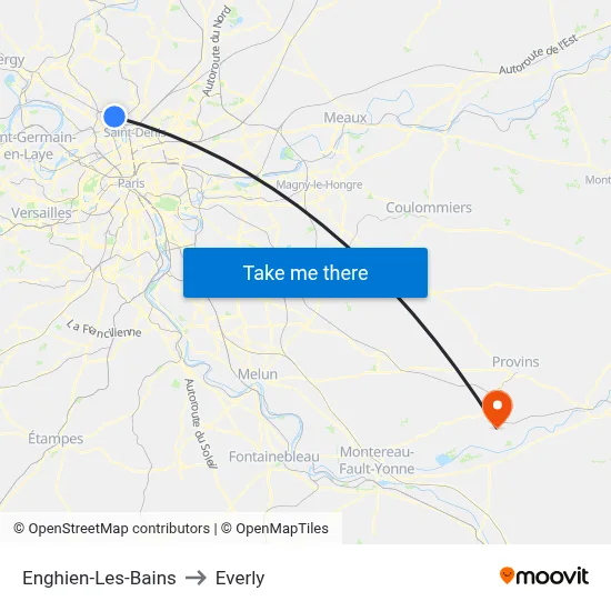 Enghien-Les-Bains to Everly map
