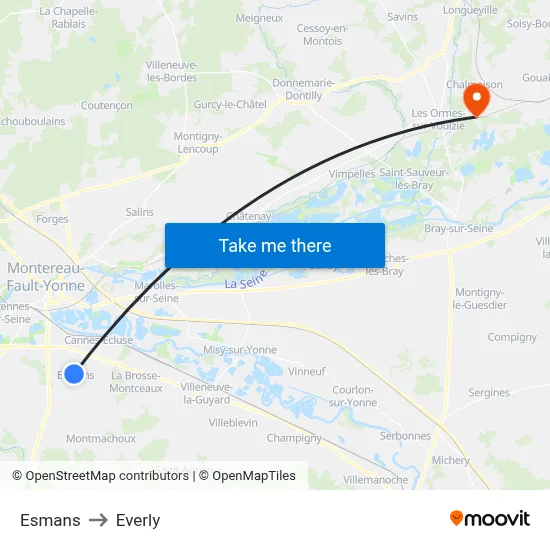 Esmans to Everly map