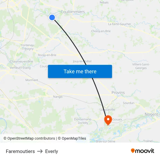 Faremoutiers to Everly map