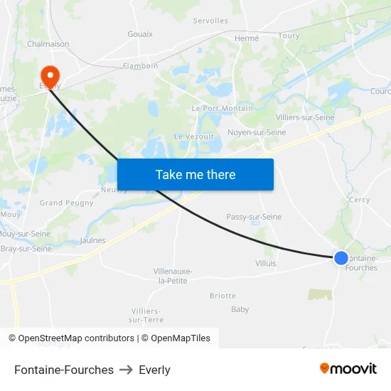 Fontaine-Fourches to Everly map