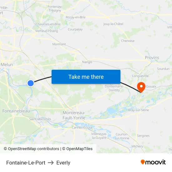 Fontaine-Le-Port to Everly map