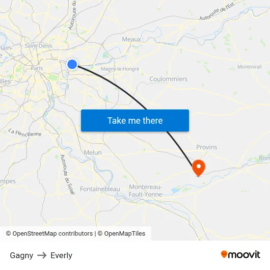 Gagny to Everly map