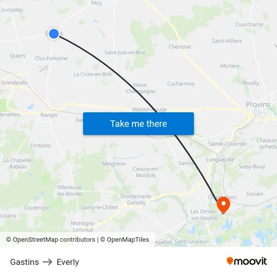Gastins to Everly map