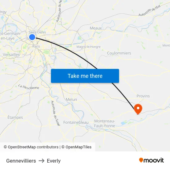 Gennevilliers to Everly map