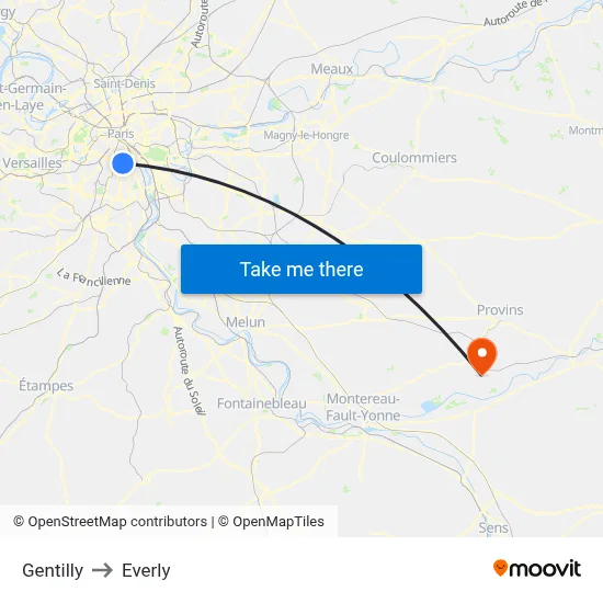 Gentilly to Everly map
