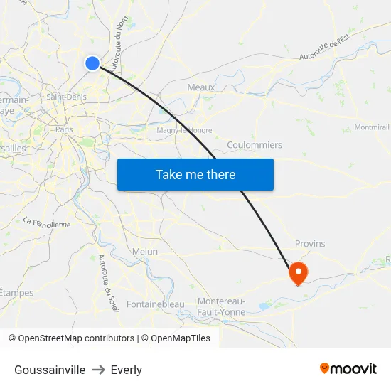Goussainville to Everly map