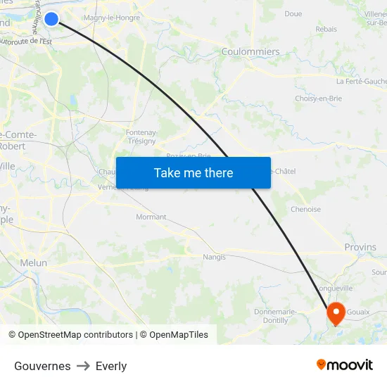 Gouvernes to Everly map