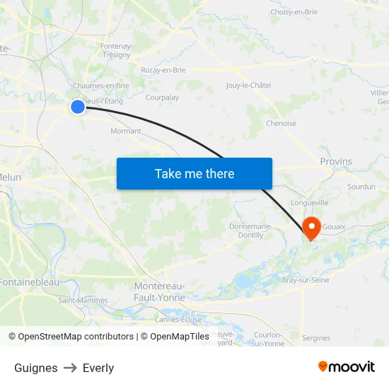 Guignes to Everly map
