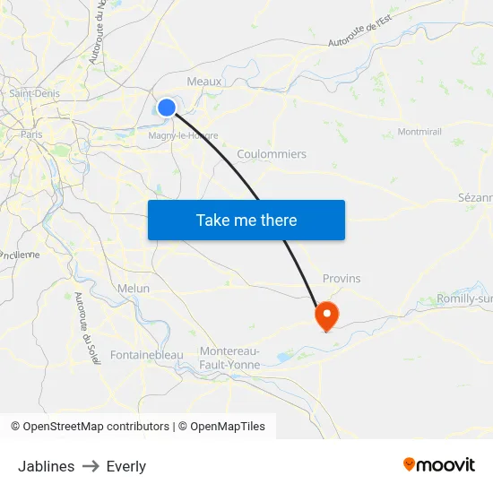 Jablines to Everly map