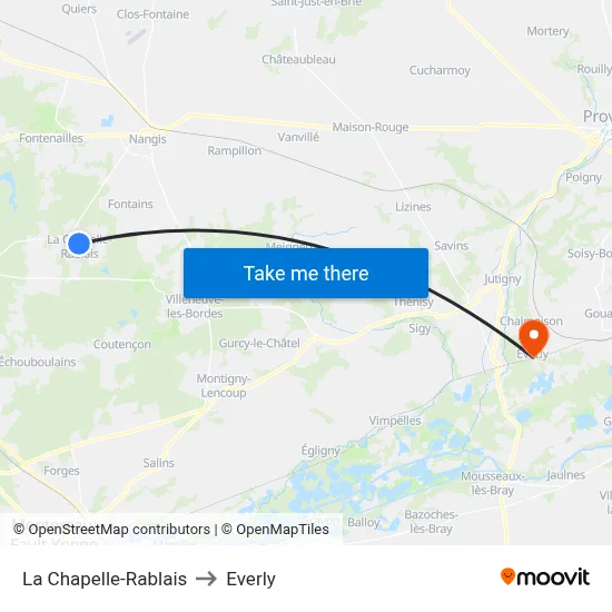 La Chapelle-Rablais to Everly map