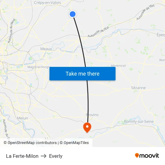 La Ferte-Milon to Everly map