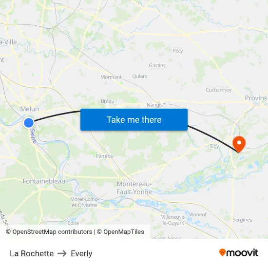 La Rochette to Everly map