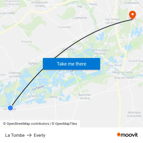 La Tombe to Everly map