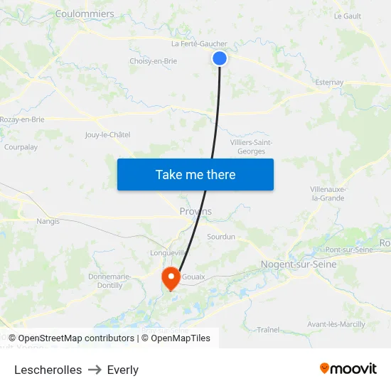 Lescherolles to Everly map