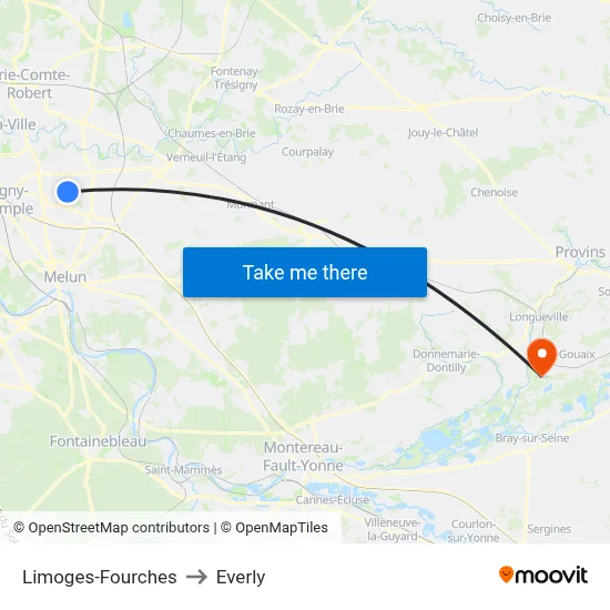 Limoges-Fourches to Everly map