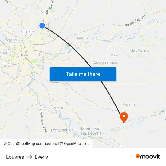 Louvres to Everly map