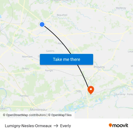 Lumigny-Nesles-Ormeaux to Everly map