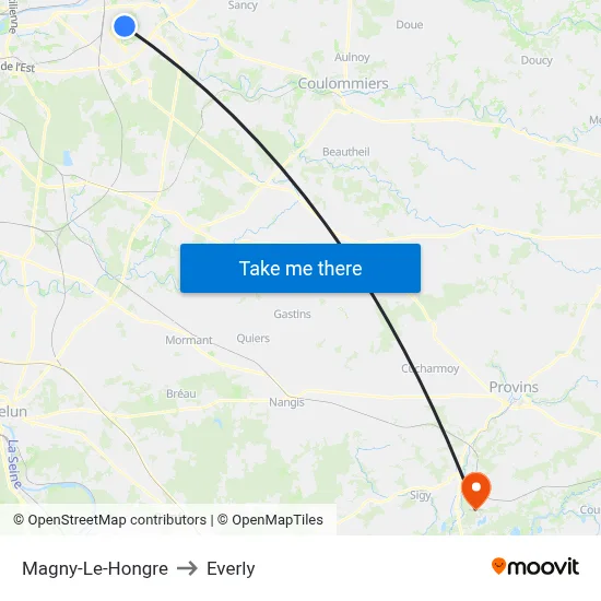 Magny-Le-Hongre to Everly map