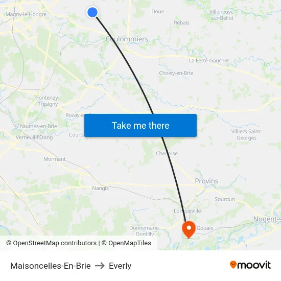 Maisoncelles-En-Brie to Everly map