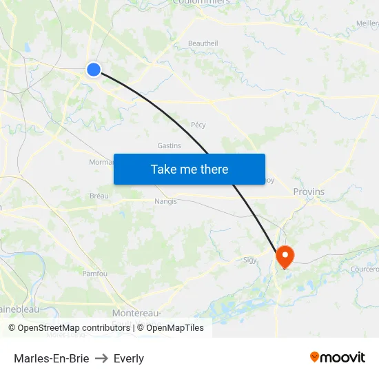 Marles-En-Brie to Everly map