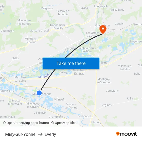 Misy-Sur-Yonne to Everly map